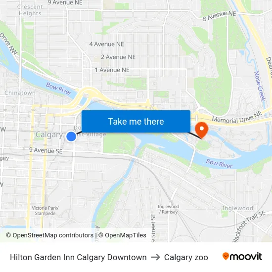 Hilton Garden Inn Calgary Downtown to Calgary zoo map