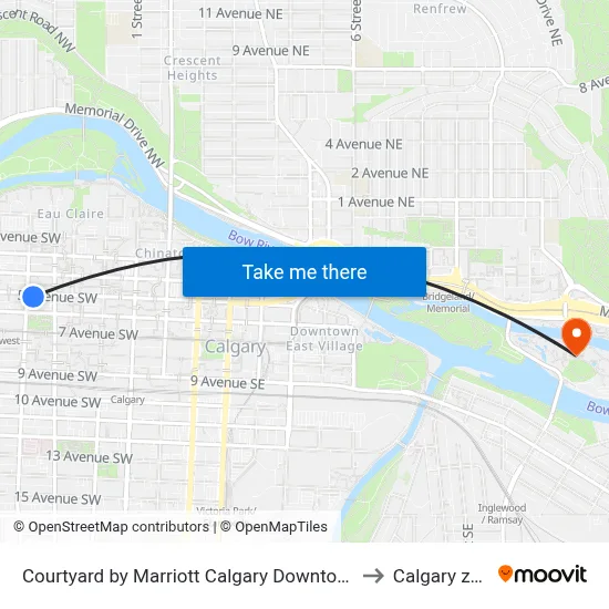 Courtyard by Marriott Calgary Downtown to Calgary zoo map