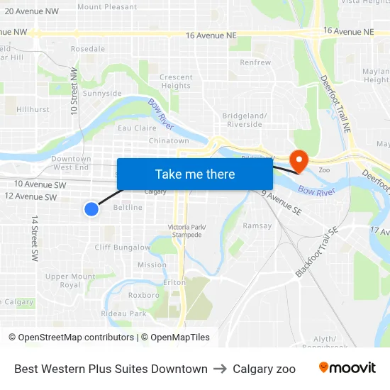 Best Western Plus Suites Downtown to Calgary zoo map