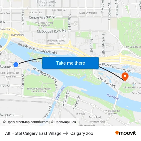 Alt Hotel Calgary East Village to Calgary zoo map