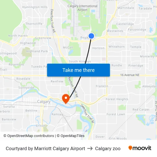 Courtyard by Marriott Calgary Airport to Calgary zoo map