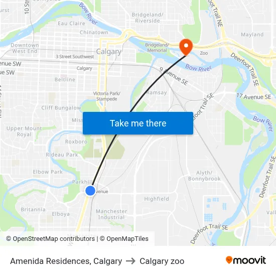 Amenida Residences, Calgary to Calgary zoo map