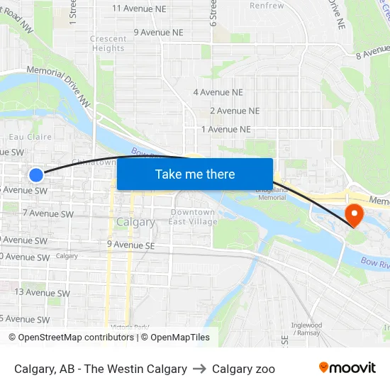 Calgary, AB - The Westin Calgary to Calgary zoo map