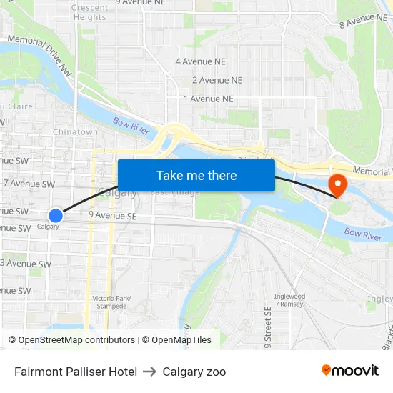 Fairmont Palliser Hotel to Calgary zoo map