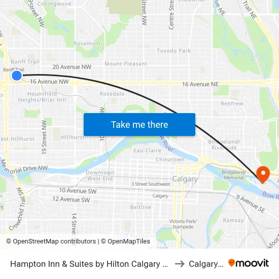 Hampton Inn & Suites by Hilton Calgary University NW to Calgary zoo map