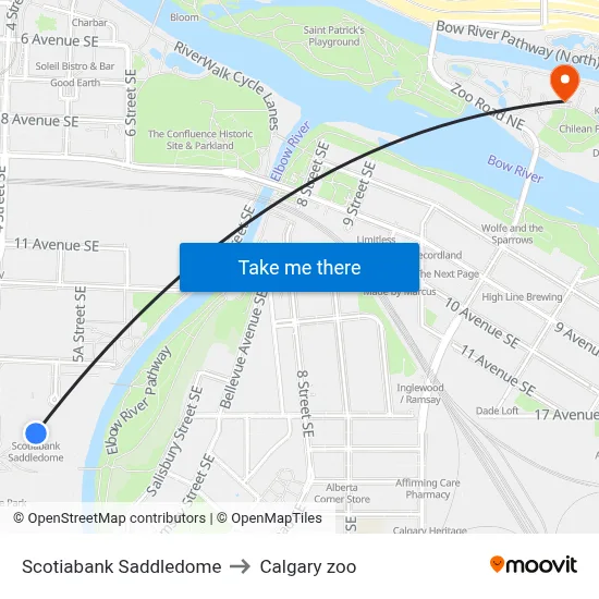 Scotiabank Saddledome to Calgary zoo map