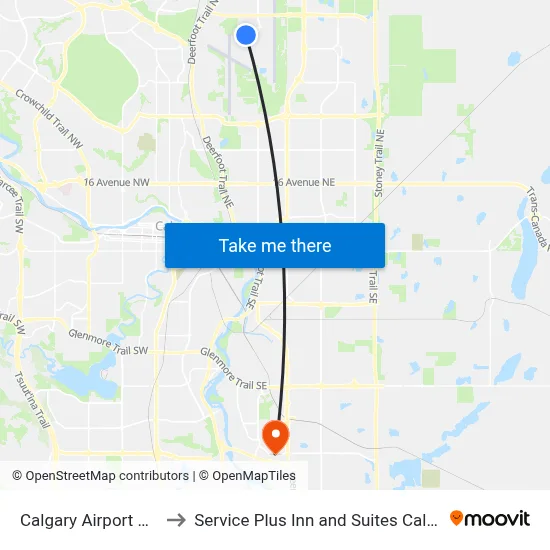 Calgary Airport YYC to Service Plus Inn and Suites Calgary map