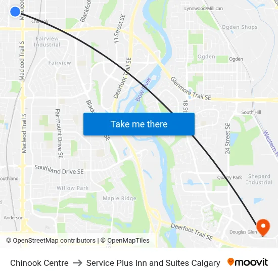 Chinook Centre to Service Plus Inn and Suites Calgary map