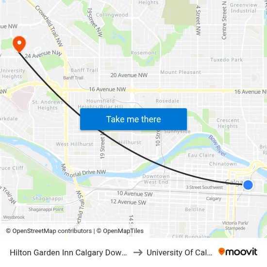 Hilton Garden Inn Calgary Downtown to University Of Calgary map