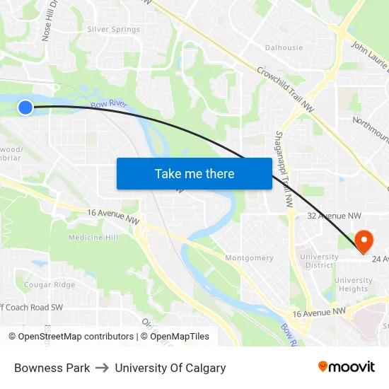 Bowness Park to University Of Calgary map