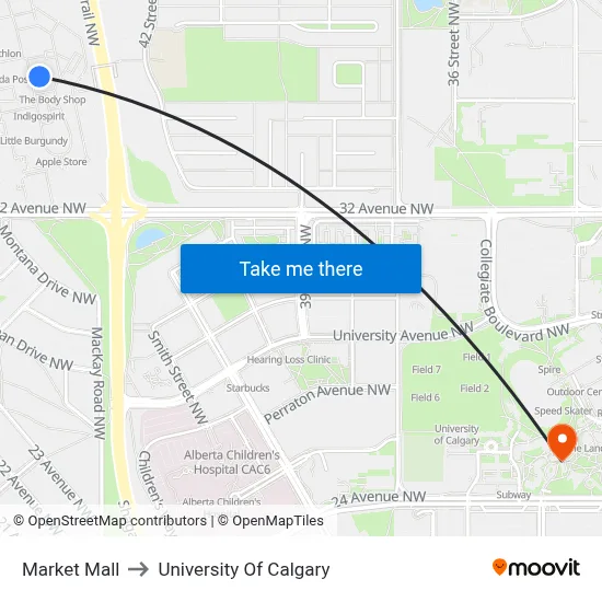 Market Mall to University Of Calgary map