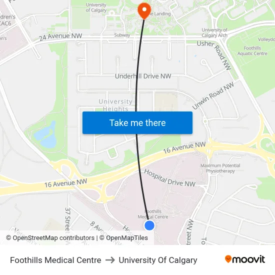 Foothills Medical Centre to University Of Calgary map
