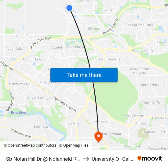 Sb Nolan Hill Dr @ Nolanfield Rd NW to University Of Calgary map