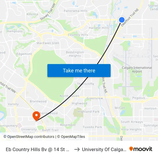 Eb Country Hills Bv @ 14 St NE to University Of Calgary map