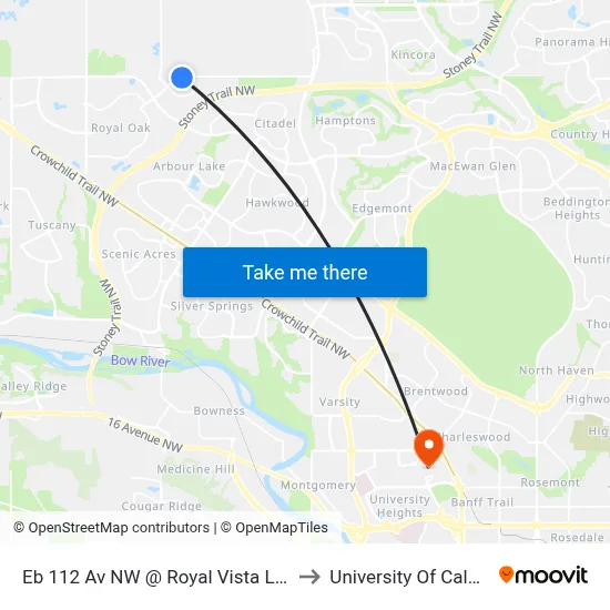 Eb 112 Av NW @ Royal Vista Li NW to University Of Calgary map