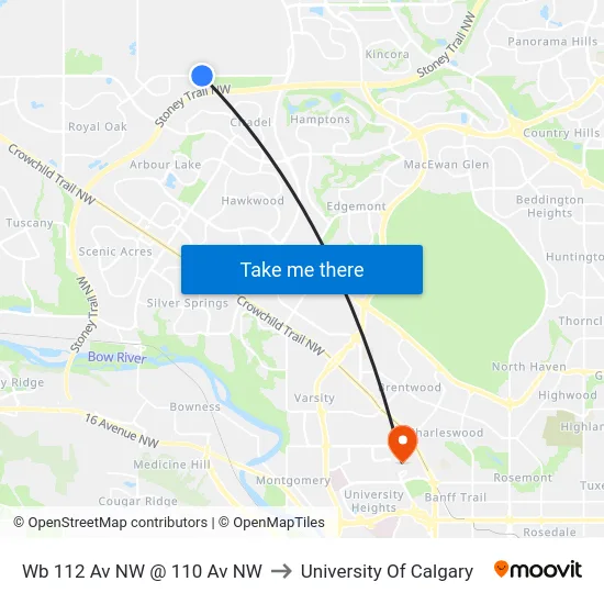 Wb 112 Av NW @ 110 Av NW to University Of Calgary map