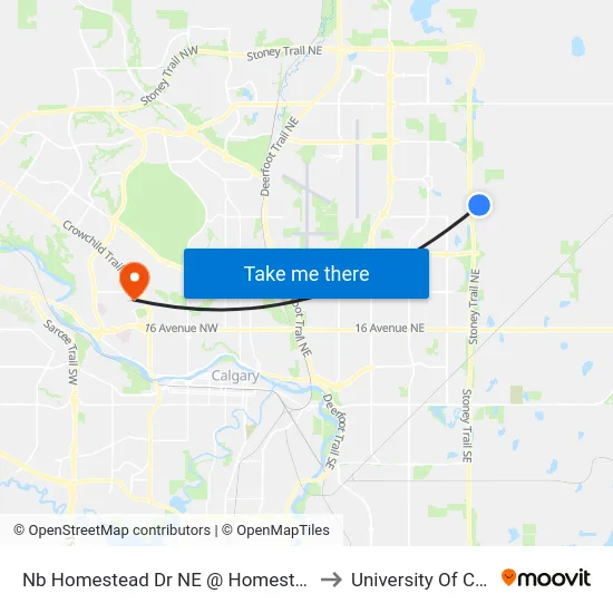 Nb Homestead Dr NE @ Homestead Bv NE to University Of Calgary map