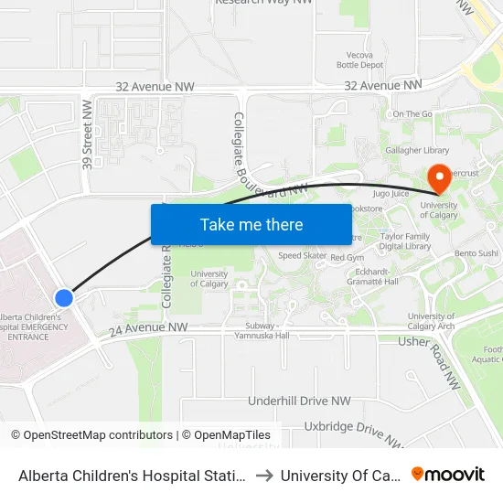 Alberta Children's Hospital Station (Sb) to University Of Calgary map