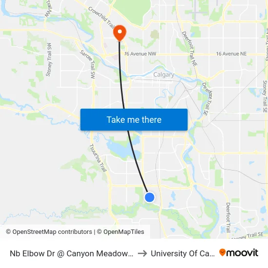 Nb Elbow Dr @ Canyon Meadows Dr SW to University Of Calgary map