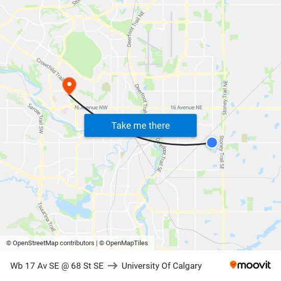 Wb 17 Av SE @ 68 St SE to University Of Calgary map