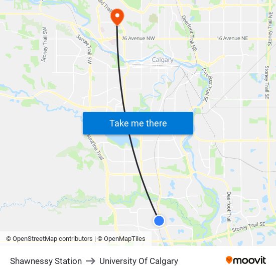 Shawnessy Station to University Of Calgary map