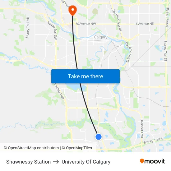 Shawnessy Station to University Of Calgary map