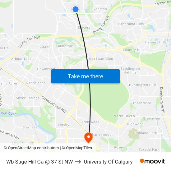 Wb Sage Hill Ga @ 37 St NW to University Of Calgary map