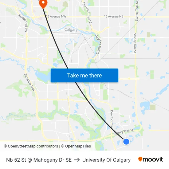 Nb 52 St @ Mahogany Dr SE to University Of Calgary map