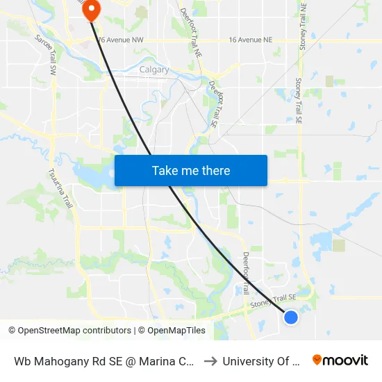 Wb Mahogany Rd SE @ Marina Ca Se, Farside to University Of Calgary map