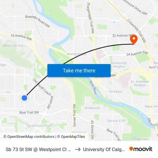 Sb 73 St SW @ Westpoint Cl SW to University Of Calgary map