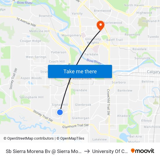 Sb Sierra Morena Bv @ Sierra Morena Ci SW to University Of Calgary map