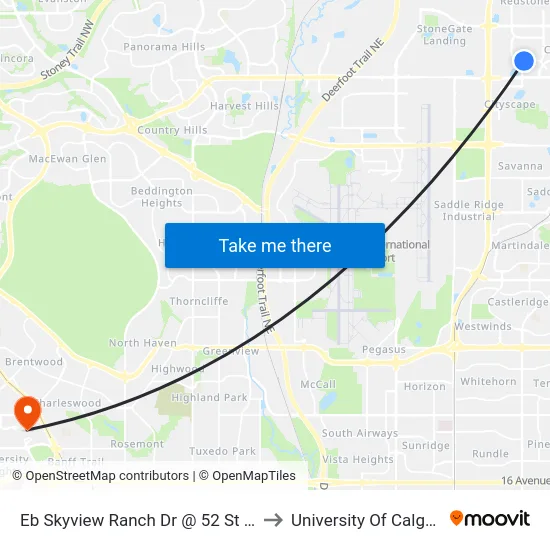 Eb Skyview Ranch Dr @ 52 St NE to University Of Calgary map