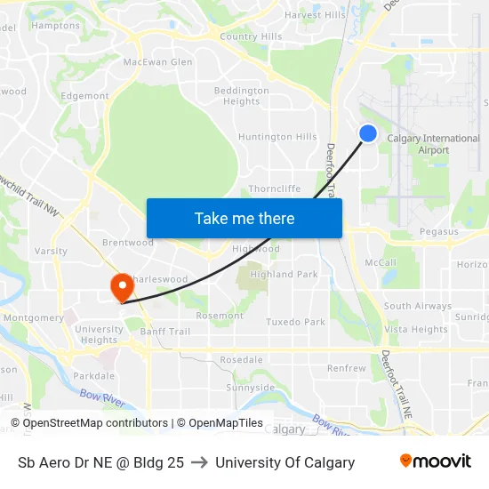 Sb Aero Dr NE @ Bldg 25 to University Of Calgary map