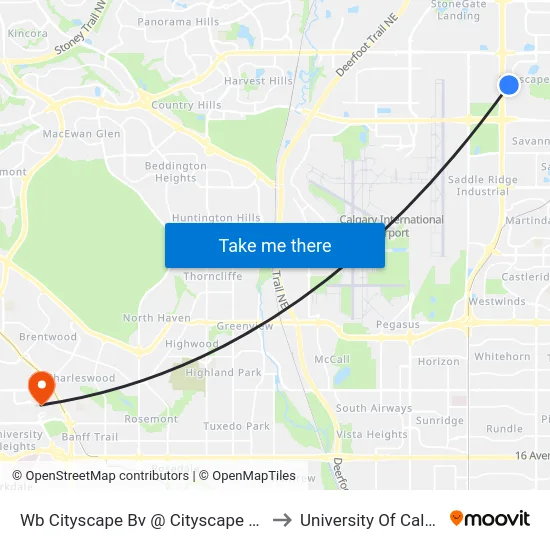 Wb Cityscape Bv @ Cityscape Dr NE to University Of Calgary map