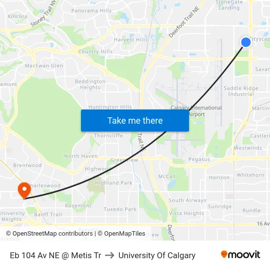 Eb 104 Av NE @ Metis Tr to University Of Calgary map