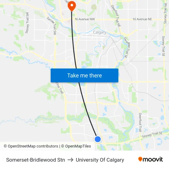 Somerset-Bridlewood Stn to University Of Calgary map