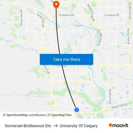 Somerset-Bridlewood Stn to University Of Calgary map