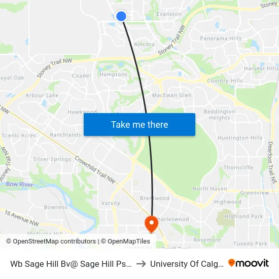 Wb Sage Hill Bv@ Sage Hill Ps NW to University Of Calgary map