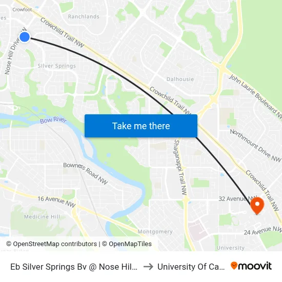 Eb Silver Springs Bv @ Nose Hill Dr NW to University Of Calgary map