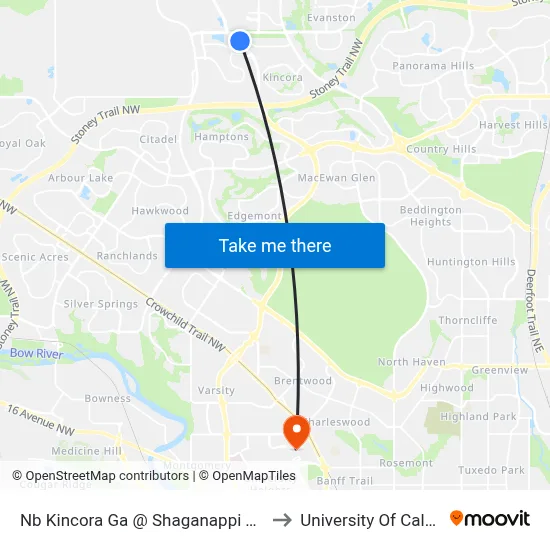 Nb Kincora Ga @ Shaganappi Tr NW to University Of Calgary map