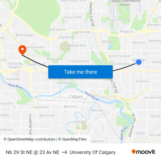 Nb 29 St NE @ 23 Av NE to University Of Calgary map