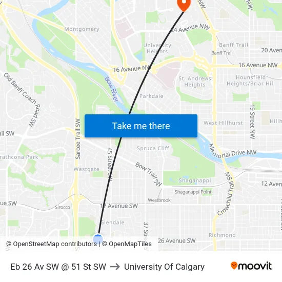 Eb 26 Av SW @ 51 St SW to University Of Calgary map