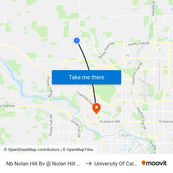 Nb Nolan Hill Bv @ Nolan Hill Dr NW to University Of Calgary map