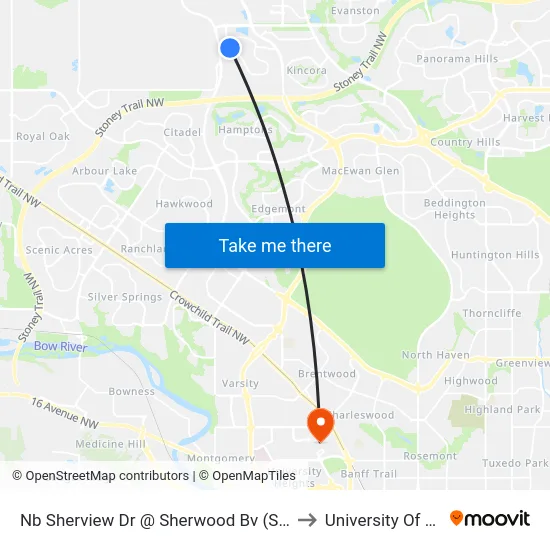 Nb Sherview Dr @ Sherwood Bv (South Leg) NW to University Of Calgary map