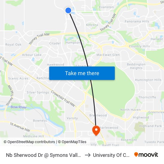 Nb Sherwood Dr @ Symons Valley Py NW to University Of Calgary map