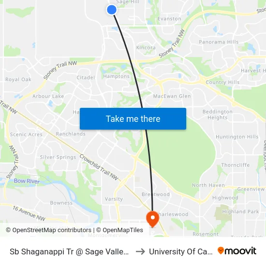 Sb Shaganappi Tr @ Sage Valley Bv NW to University Of Calgary map