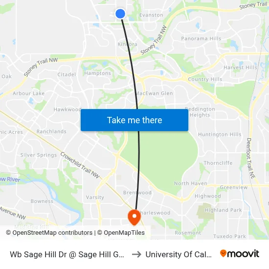 Wb Sage Hill Dr @ Sage Hill Gd NW to University Of Calgary map