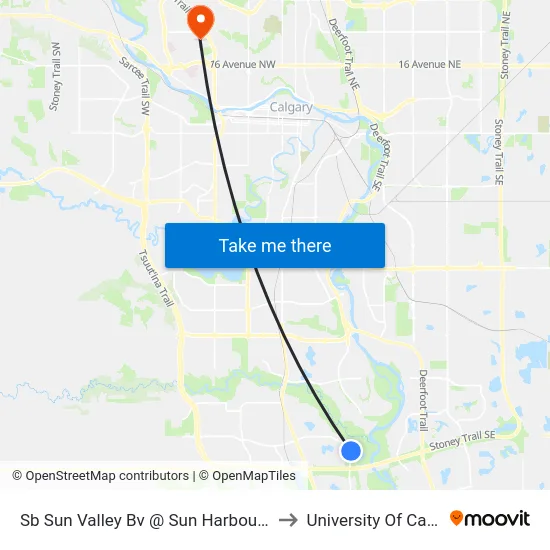 Sb Sun Valley Bv @ Sun Harbour Rd SE to University Of Calgary map