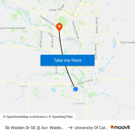 Sb Walden Dr SE @ Acr. Walden Tc SE to University Of Calgary map