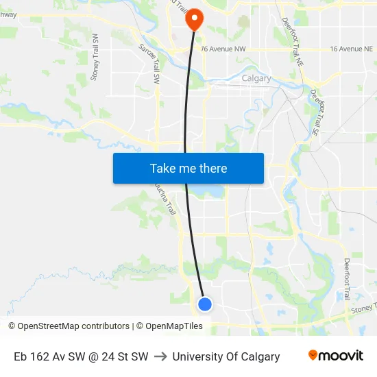 Eb 162 Av SW @ 24 St SW to University Of Calgary map